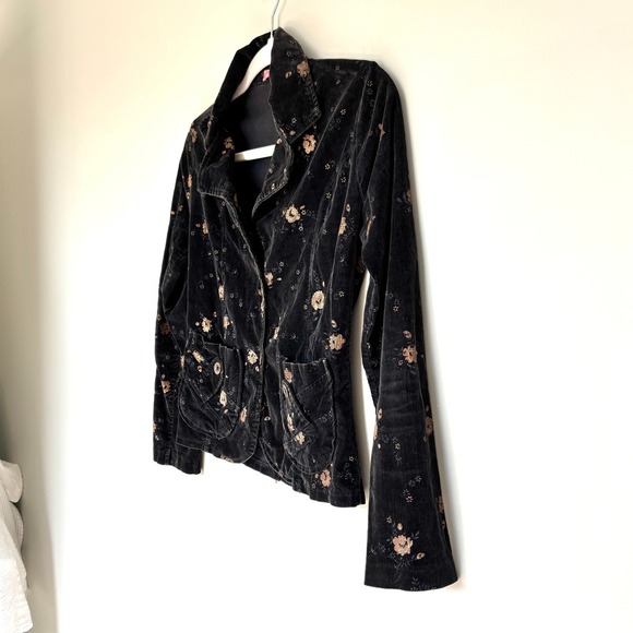 Vintage Women's Small Floral Corduroy Jacket Button Pockets Casual Fall Coat - Picture 2 of 15